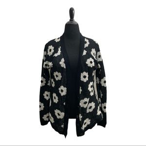 Black Flower Print Cardigan Sweater